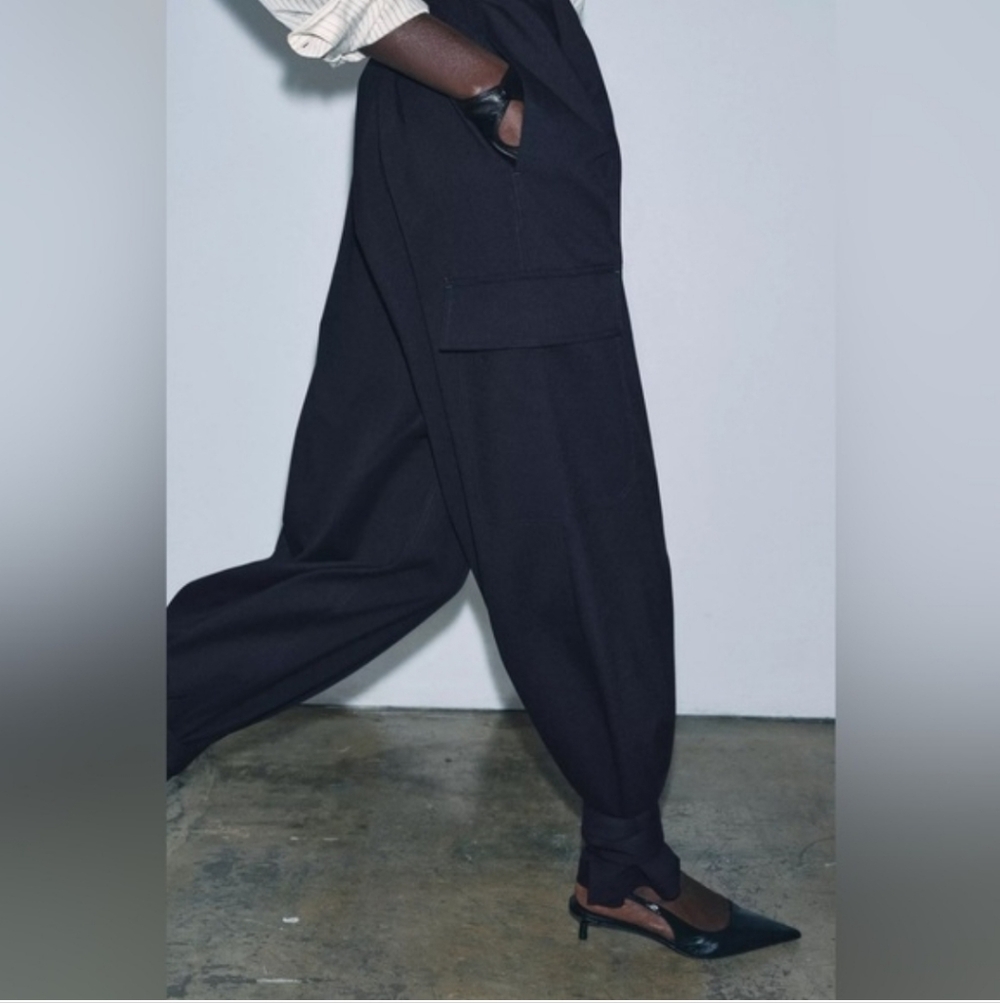 Zara Black Wide-Leg Cargo Pants - Picture 14 of 15